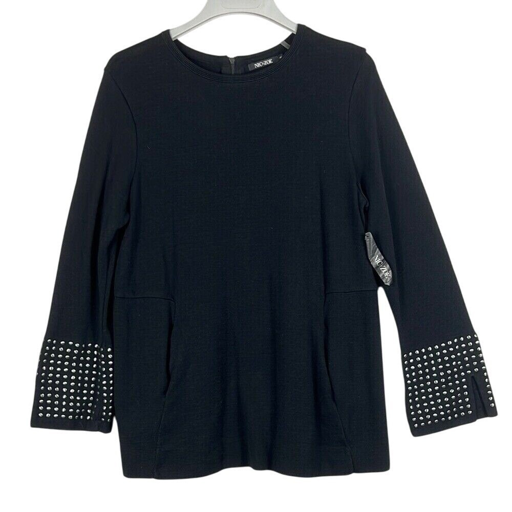 Nic + Zoe Long Sleeve Grommet Studded Cuff Tunic‎ Top Womens Size XL Black NWT